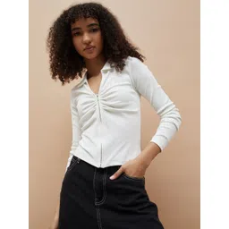 Ginger by Lifestyle Women Ribbed Shirt Collar Gathered or Pleated Top-picture-11