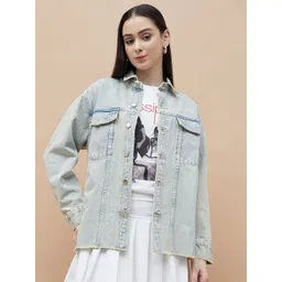 Ginger by Lifestyle Women Solid Long Sleeves Pure Cotton Denim Jacket-picture-24