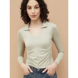 Ginger by Lifestyle Women Solid Polo Collar T-shirt-picture-27