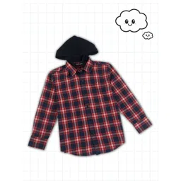 Gini and Jony Boys Black & Red Tartan Checks Hooded Casual Shirt-picture-40