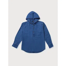 Gini and Jony Boys Blue Classic Striped Hooded Casual Shirt-picture-57