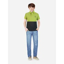 Gini and Jony Boys Green & Black Colourblocked Polo Collar Cotton T-shirt-picture-29