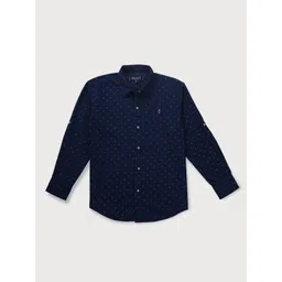 Gini and Jony Boys Navy Blue Printed Cotton Casual Shirt-picture-37