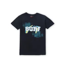 Gini and Jony Boys Navy Blue Typography Printed Cotton T-shirt-picture-17
