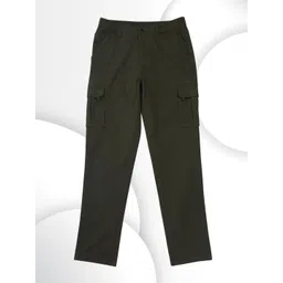 Gini and Jony Boys Olive Green Solid Denim Regular Fit Cargos-picture-20