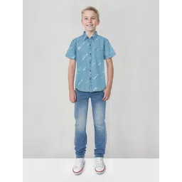 Gini and Jony Boys Spread Collar Typography Printed Denim Shirt-picture-15