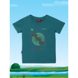 Gini and Jony Boys Teal Green & Black Pure Cotton Typography Printed T-shirt-picture-32