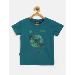 Gini and Jony Boys Teal Green & Black Pure Cotton Typography Printed T-shirt-picture-10