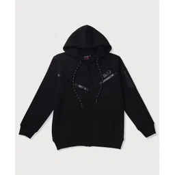 GINI & JONY Cotton Knit Full Sleeves Front Open Hooded Sweatshirt With Brand Name Print - Black & Grey-picture-37