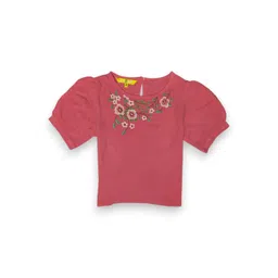 Gini and Jony Floral Embroidered Puff Sleeve Cotton Crop Top-picture-12