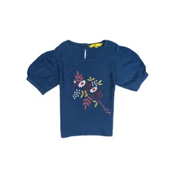 Gini and Jony Floral Embroidered Puff Sleeve Satin Crop Top-picture-13