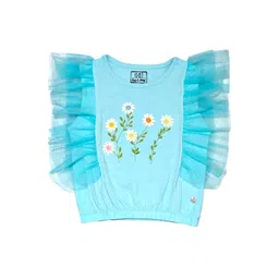 Gini and Jony Girl Floral Embroidered Flutter Sleeve Ruffles Cotton Blouson Crop Top-picture-24
