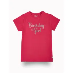 Gini & Jony Girls Dark Pink Typographic Print Cotton Knits Half Sleeves Top-picture-10