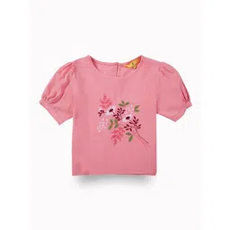 Gini and Jony Girls Floral Embroidered Puff Sleeve Cotton Crop Top-picture-26