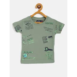 Gini and Jony Infant Boys Olive Green Typography Printed T-shirt-picture-26