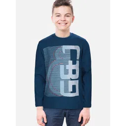 Gini and Jony Kids-Boys Teal Typography Striped T-shirt-picture-25