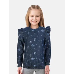 Gini and Jony Navy Blue Floral Print Denim Blouson Top-picture-54