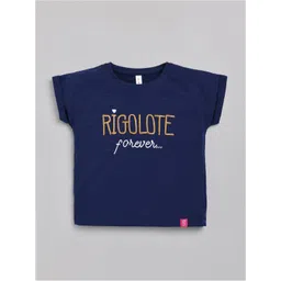 Ginie Girls Blue Typography Printed Applique T-shirt-picture-34