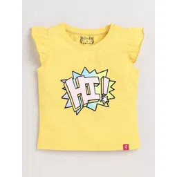 Ginie Girls Typography Printed Flutter Sleeves Pure Cotton Top-picture-19