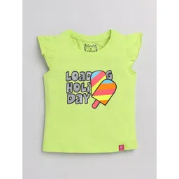 Ginie Girls Typography Printed Flutter Sleeves Pure Cotton Top-picture-20