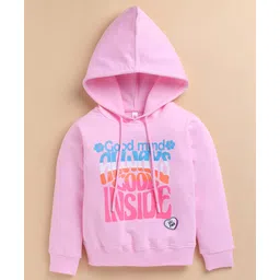 giniekids Cotton Blend Knit Full Sleeves Always Good Inside Text Printed Light Winter Hooded Sweatshirt - Pink-picture-27