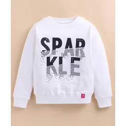 giniekids Cotton Blend Knit Full Sleeves Sparkle Text Printed Light Winter Sweatshirt - Off White-picture-14