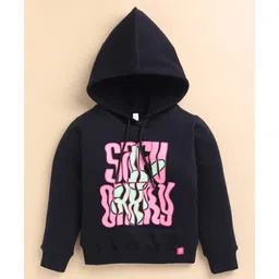 giniekids Cotton Blend Knit Full Sleeves Typography Embroidered Light Winter Hooded Sweatshirt - Black-picture-15