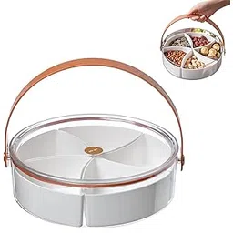 ginoya brothers Divided Serving Tray with Lid and Handle Snackle Box Container Portable Snack Platters for Candy, Fruits, Nuts, Snacks, for Parties, Picnic. (BROWN)-picture-18