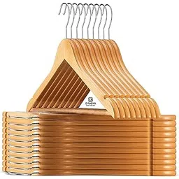 GINOYA BROTHERS Beige Wooden Suit Hangers 50 Pack with Non Slip Pants Bar - Smooth Finish Solid Wood Coat Hanger for Camisole, Jacket, Pant, Dress Clothes Hangers-picture-29