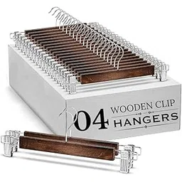 Ginoya Brothers Wooden Pants Hangers Bottom Hanger Jeans, Skirt Hanger with 2-Adjustable Anti-Rust Clips for Pants, Skirts, Clothes Anti-Rust Hook Best for wodrobe Decor. (Walnut, 4)-picture-15