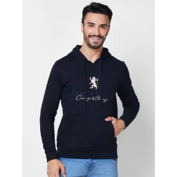 Giordano Dark Navy Cotton Regular Fit Self Pattern Hooded Sweatshirt-picture-31