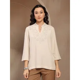 Gipsy Beige Linen Regular Fit Tunic Top-picture-15