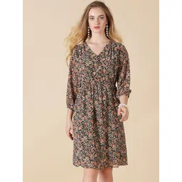 Gipsy Black Floral Georgette A-Line Dress-picture-30