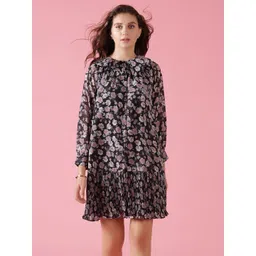 Gipsy Black Floral Peter Pan Collar Georgette A-Line Dress-picture-34