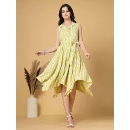 Gipsy Lime Green Cotton Regular Fit Printed Dress-picture-44