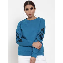 Gipsy Women Blue & Black Embroidered Sweatshirt-picture-37