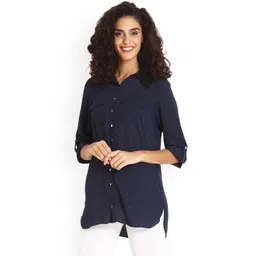 Gipsy Women Navy Blue Regular Fit Solid Casual Shirt-picture-40