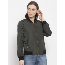 Gipsy Women Olive Green Solid Bomber-picture-35