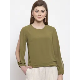 Gipsy Women Olive Green Solid Top-picture-38