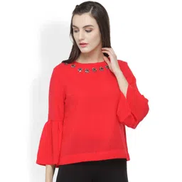 Gipsy Women Red Solid Top-picture-38