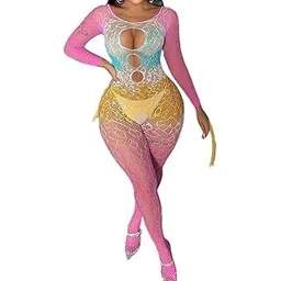 girlfriend Lingerie Fishnet One Piece Deep V Neck Teddy Babydoll Mesh Nightwear for Women Mesh Badydoll Multi Color Fishnets Bodysuit See Through Lingerie Chemise Outfits for Women Girl-picture-44