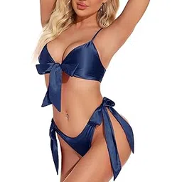 girlfriend Women Knot Babydoll Lingerie Set for Honeymoon for Woman Satin Bra Panty| Wedding Valentine Special Night Dress Above Knee Baby Doll Night Dress |-picture-32