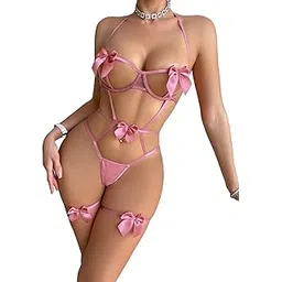 girlfriend Women Night Bra Panty Lingerie Set Lace Teddy Strap Babydoll Lingerie Romantic Bikini with Panty Gown Set for Women Party Honeymoon Set-picture-36