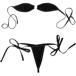 girlfriend Women Nightwear Lingerie Swimwear Beachwear Sexy Intimates Sheer Honeymoon Lingerie with Thong (Black 1)-picture-26