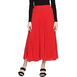 Girls Full Length Chiffon Skirt | Elastic Waist | Red Solid | Flared | Lightweight | Party | Summer | Comfortable | Soft Material | Flowing Design-picture-11