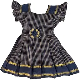 Girl's New Traditional Ethnic Wear Cotton Irkal Checks Pattern Short Sleeves Frock-picture-17