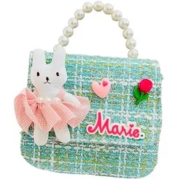 Girls' Tweed Handbag with Pearl Handle, Bunny Design and Rose Accent, Mint Green-picture-49