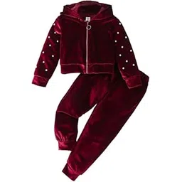 Girls Velvet Zip-Up Hoodie and Pants Set, 2 Pieces Tracksuit Casual Outfit-picture-15