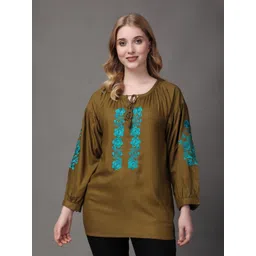 girlsify Embroidered Tie-Up Neck Top-picture-17