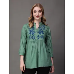 girlsify Floral Embroidered Mandarin Collar Top-picture-23